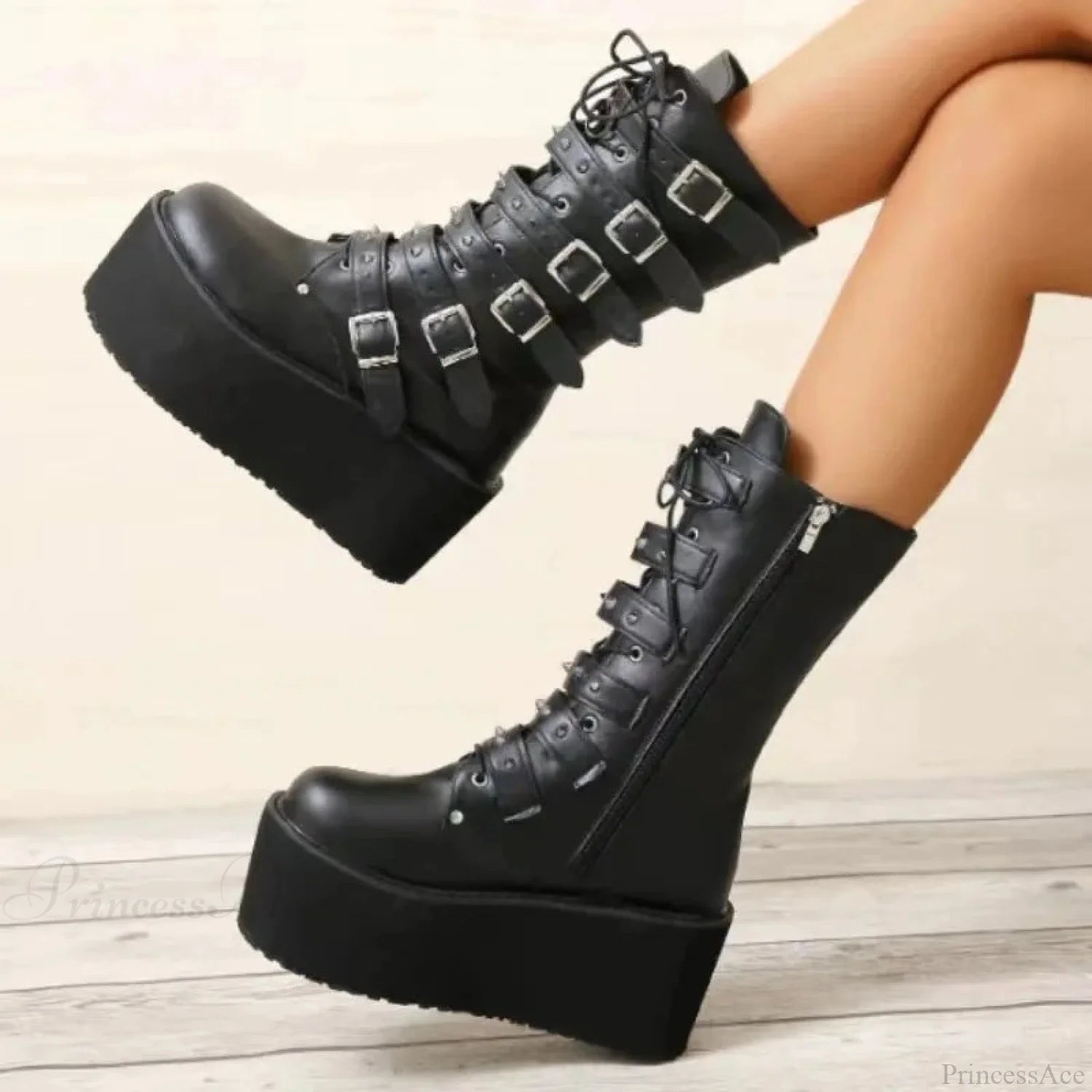 Chunky Heeled Knee High Motorcycle Gothic Boot