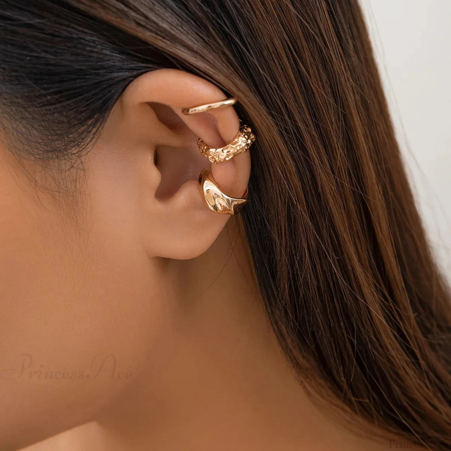 Chunky Metallic No Piercing Clamp Ear Cuff Earring gold