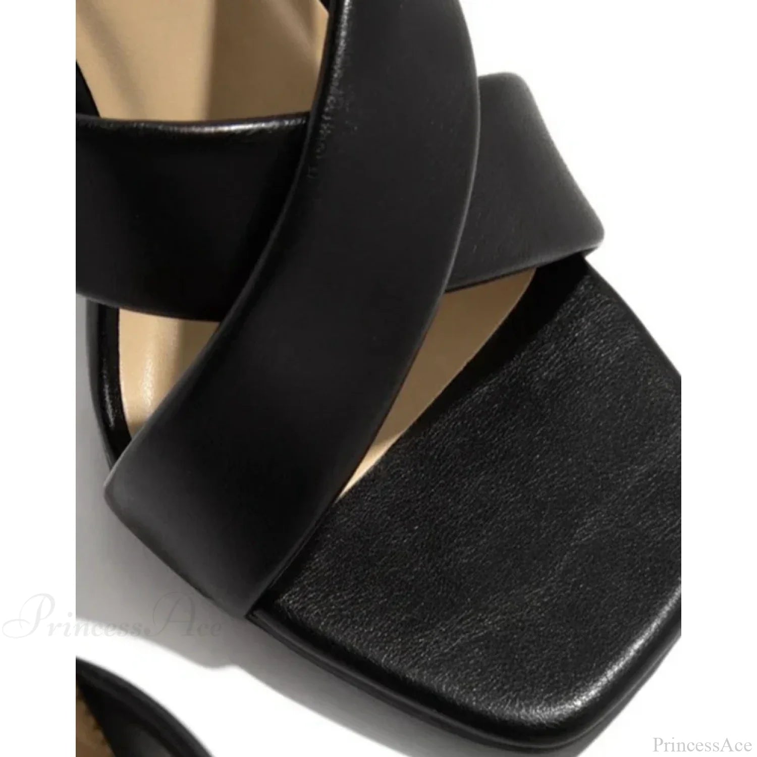 Cisscross High Heel Square Toe Pu Leather Sandals Summer Party Workwear Korean Style