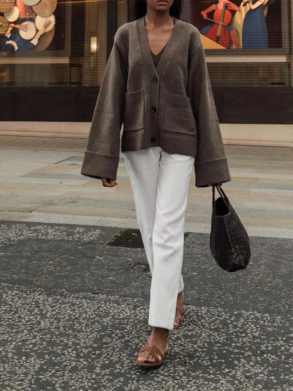 Classic Solid Pocket V-Neck Single-Breasted Cardigan cardiagn-250126