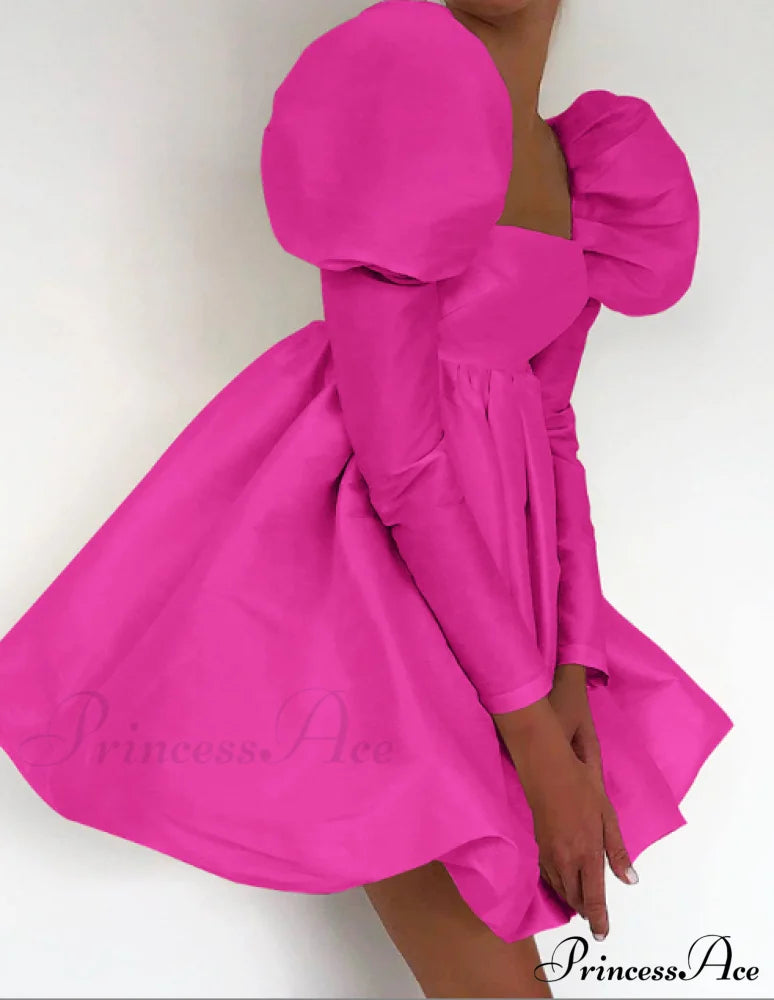 Classy Puff Sleeve Short Prom Dress - Ball Gown And Wedding L / Khaki Dresses