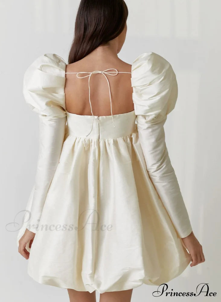 Classy Puff Sleeve Short Prom Dress - Ball Gown And Wedding M / Khaki Dresses