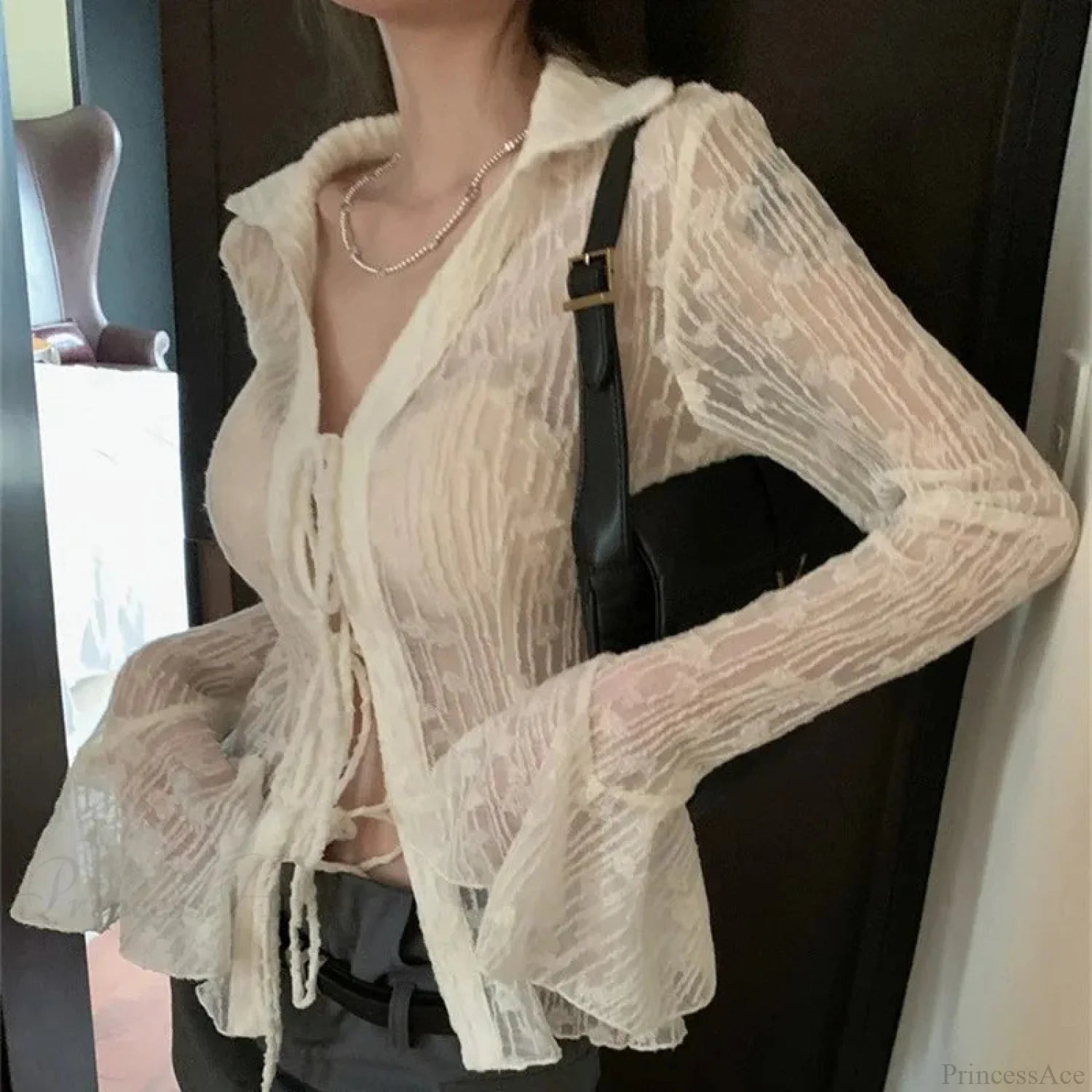 Clear Lace Transparent Shirt WHITE / S