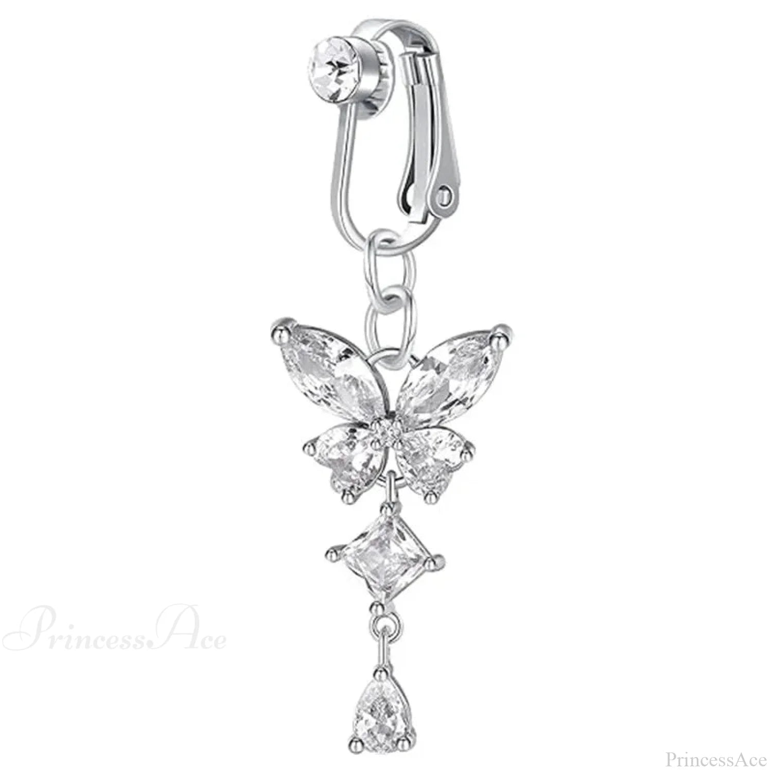 Clip-On Butterfly False Gothic Abdomen Ring White1