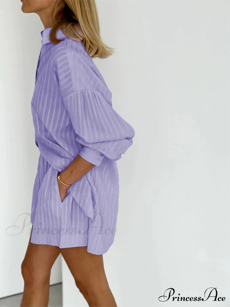 Cloud Nine Pinstripe See Modern Through Two Piece Shorts Set Short Sets