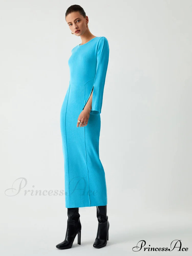 Coastal Allure Long Trendy Sleeve Sweater Dress Sweaters-L
