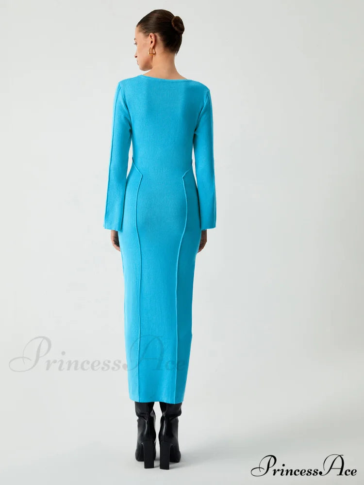 Coastal Allure Long Trendy Sleeve Sweater Dress Sweaters-L