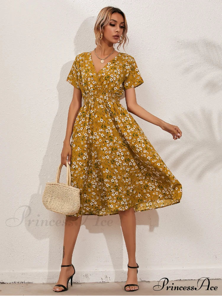 Coastal Short-Sleeved Gown Chiffon V-Neck A-Line Warm-Season Robe Xl / Blue Dresses