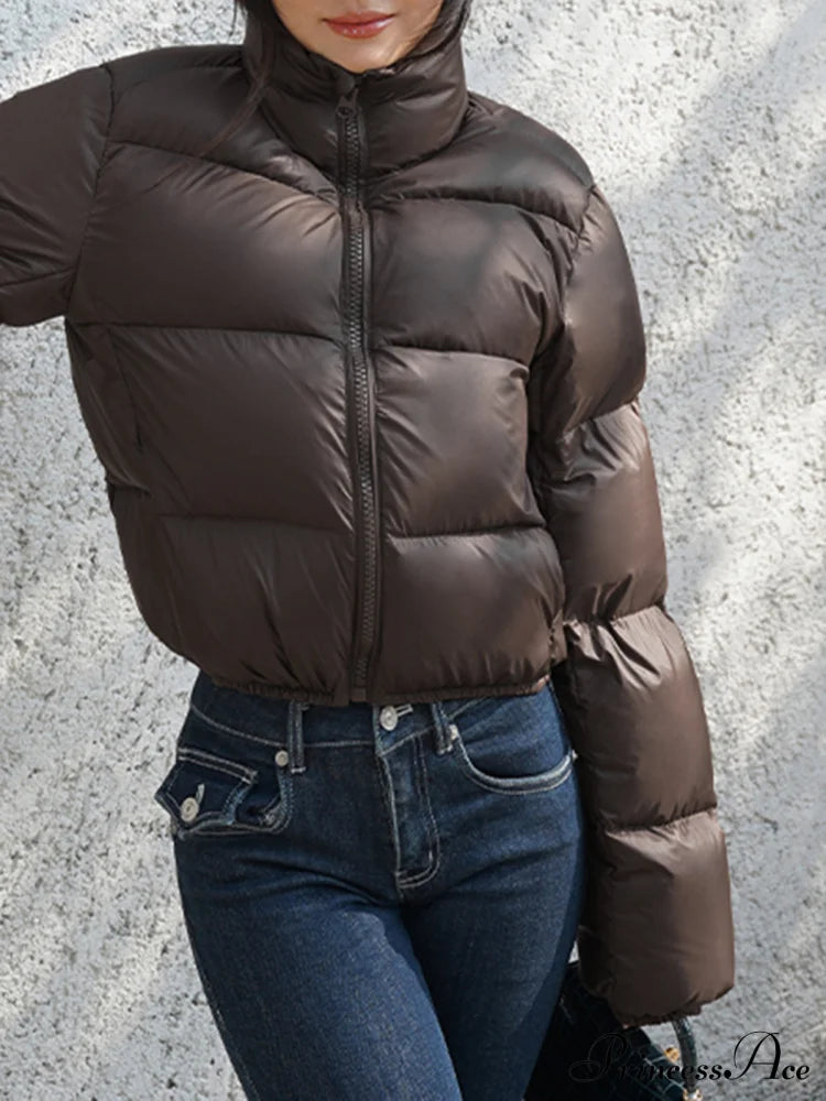 Cocoa Bean Stand Trendy Collar Quilted Puffer Coat Coats-L
