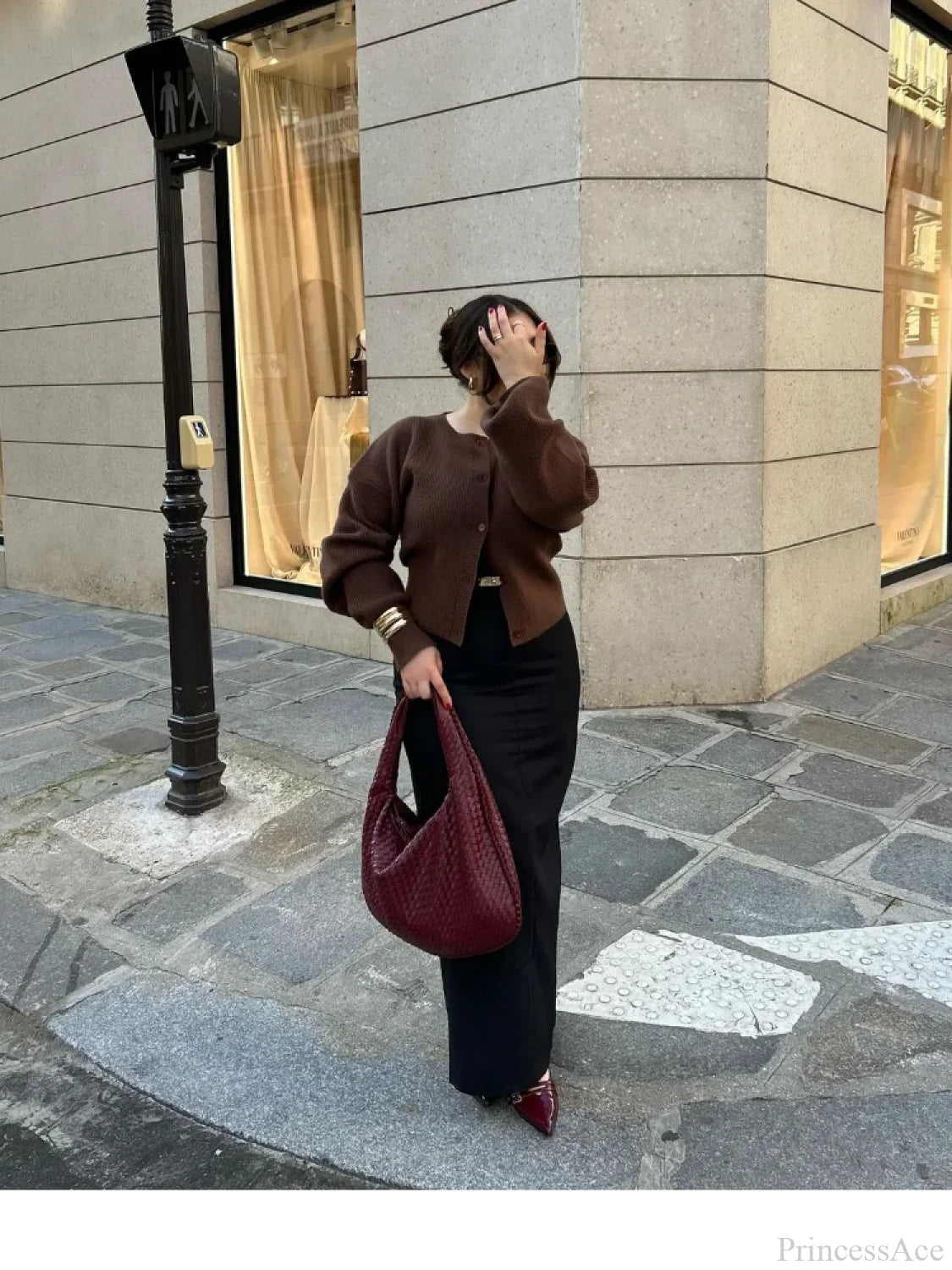 Coffee Color Round Neck Loose Cardigan