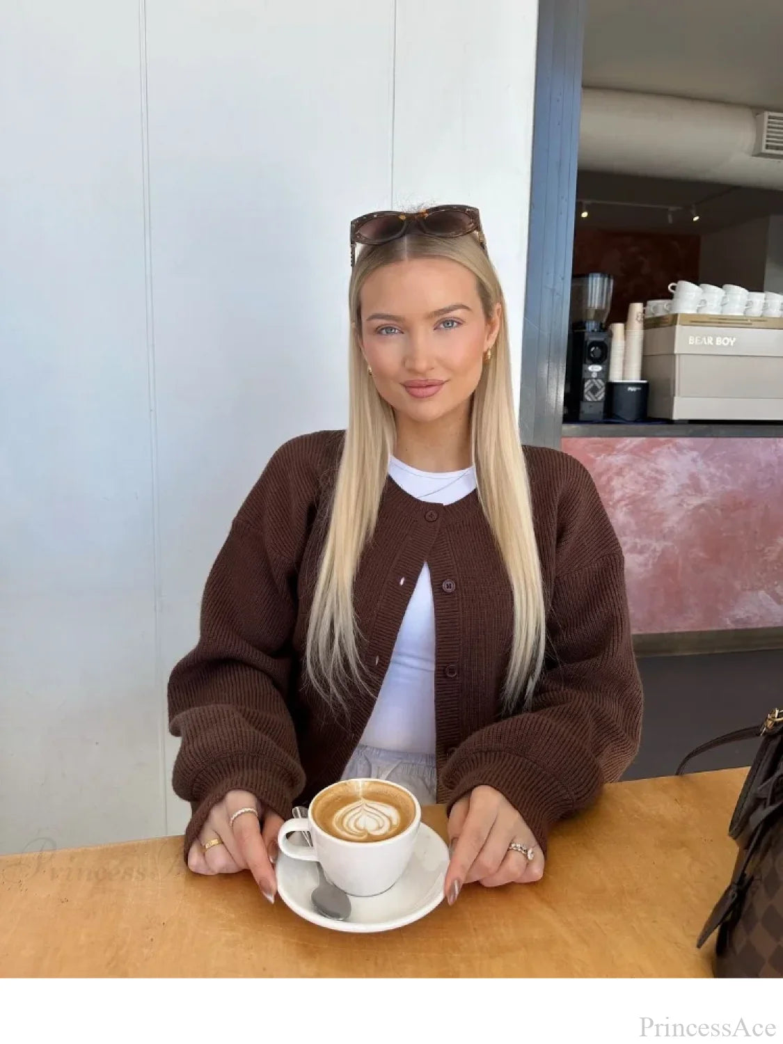 Coffee Color Round Neck Loose Cardigan