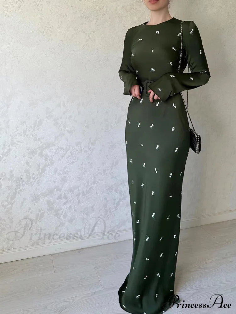 Coffee Print Bodycon Long Sleeve Dress S / Long Sleeve Evening Dress