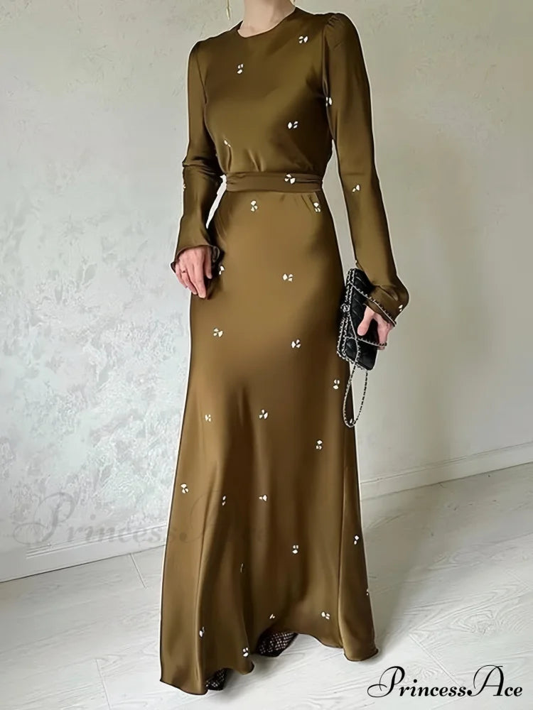 Coffee Print Bodycon Long Sleeve Dress Xs / Long Sleeve Evening Dress
