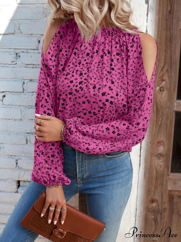 Cold-Shoulder Flowered Blouse