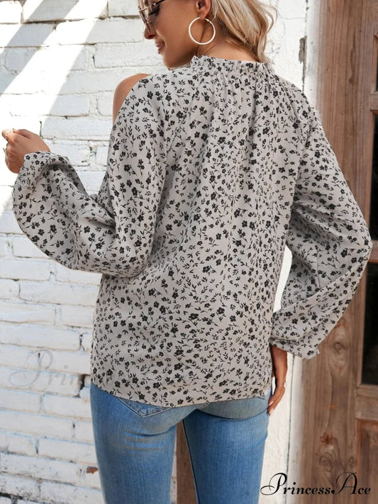 Cold-Shoulder Flowered Blouse