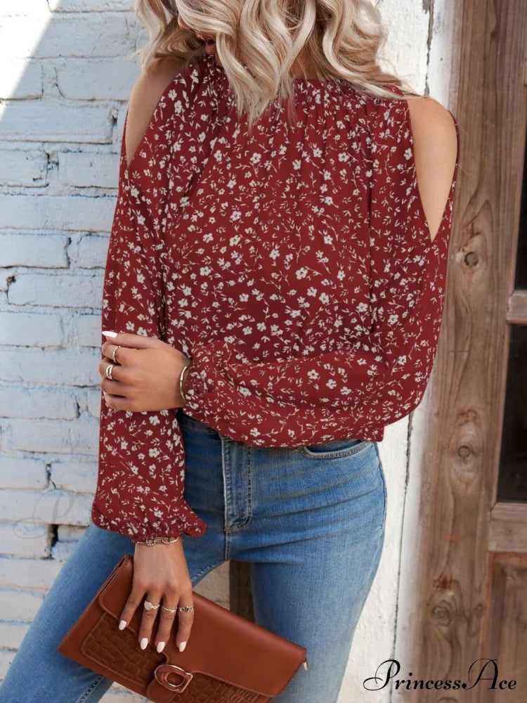 Cold-Shoulder Flowered Blouse