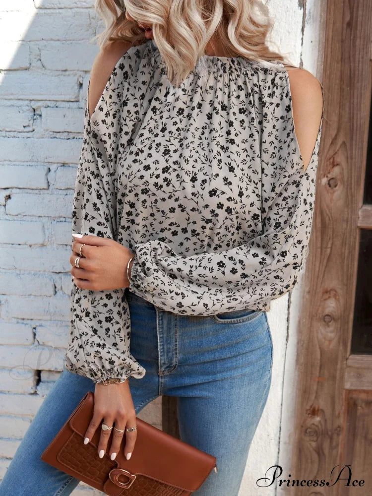 Cold-Shoulder Flowered Blouse