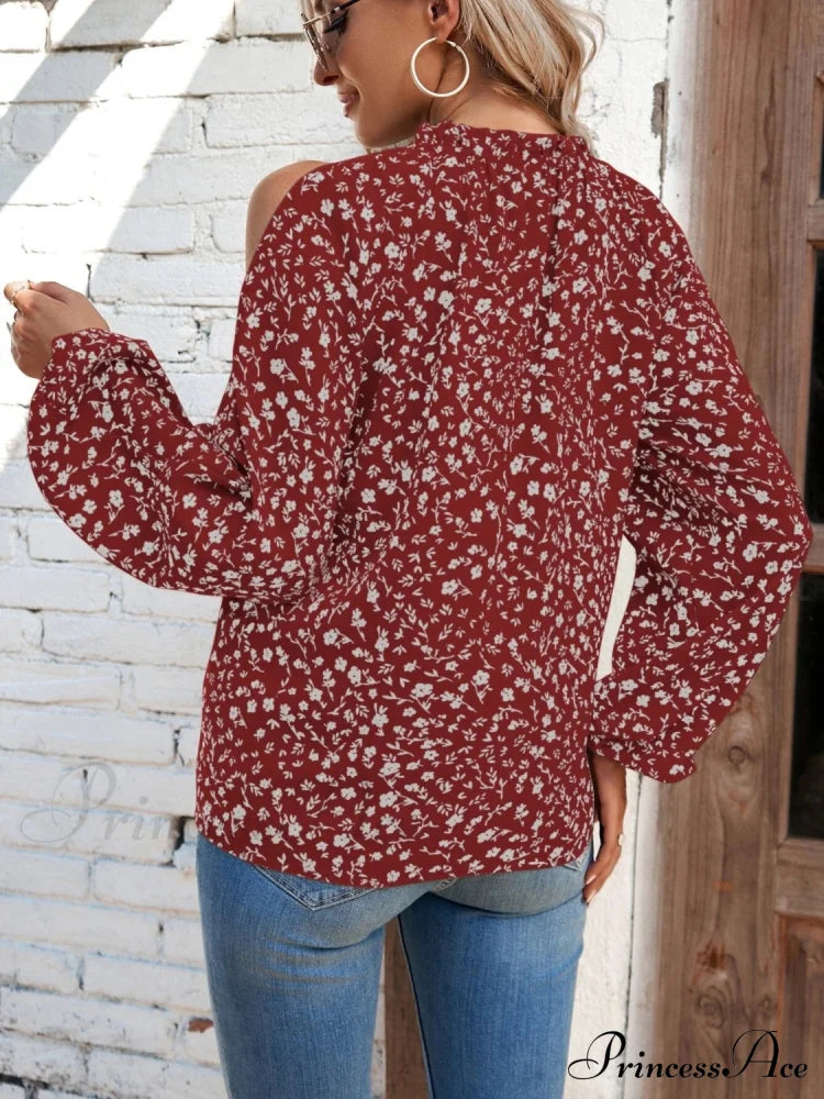 Cold-Shoulder Flowered Blouse