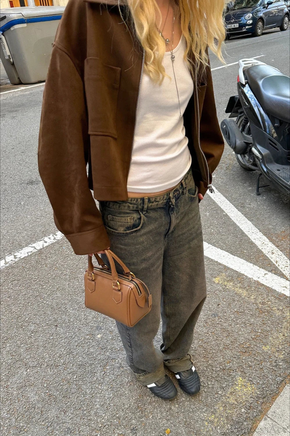 Collared Zipper Faux Suede Jacket