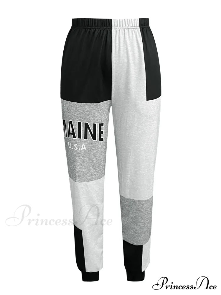Color Block Jogger Letter Patchwork Print Knitting Casual Slant Pocket Pants