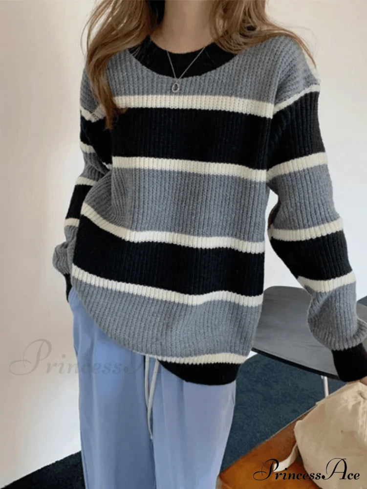 Color Block Striped Trendy Knit Crop Top Sweaters
