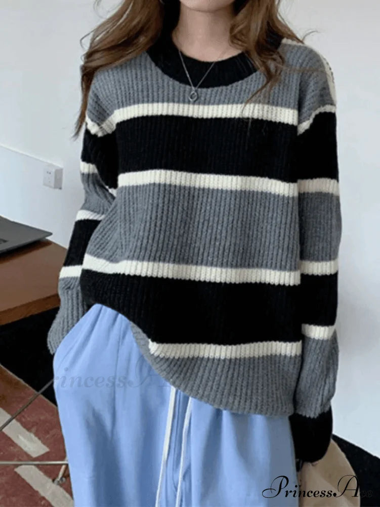 Color Block Striped Trendy Knit Crop Top Sweaters
