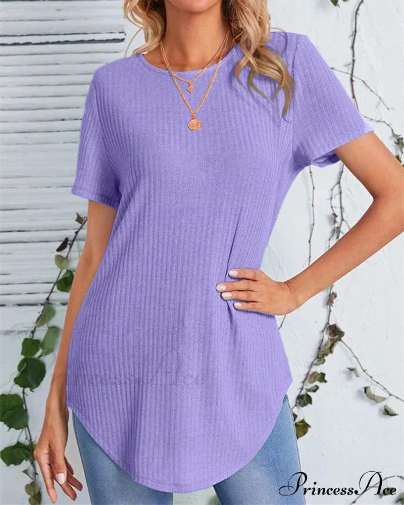Back single-breasted casual solid color t-shirt Purple 23BF clothes Short Sleeve Tops Summer T-shirts Tops/Blouses