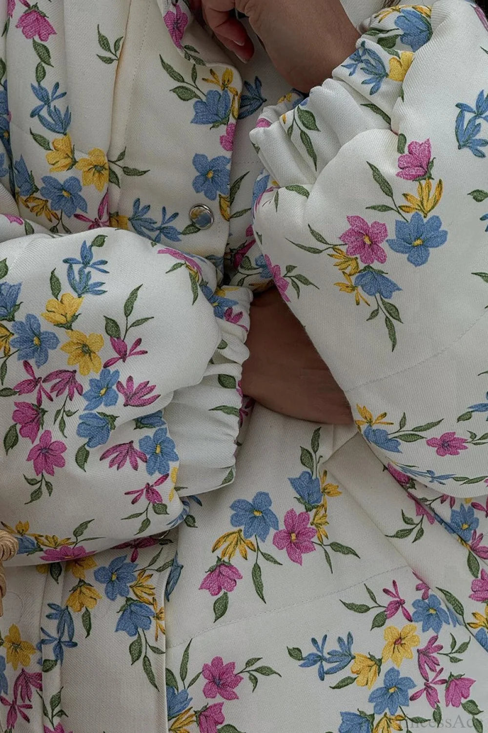 Colorful Print Stand Collar Zipper Cotton Blend Coat