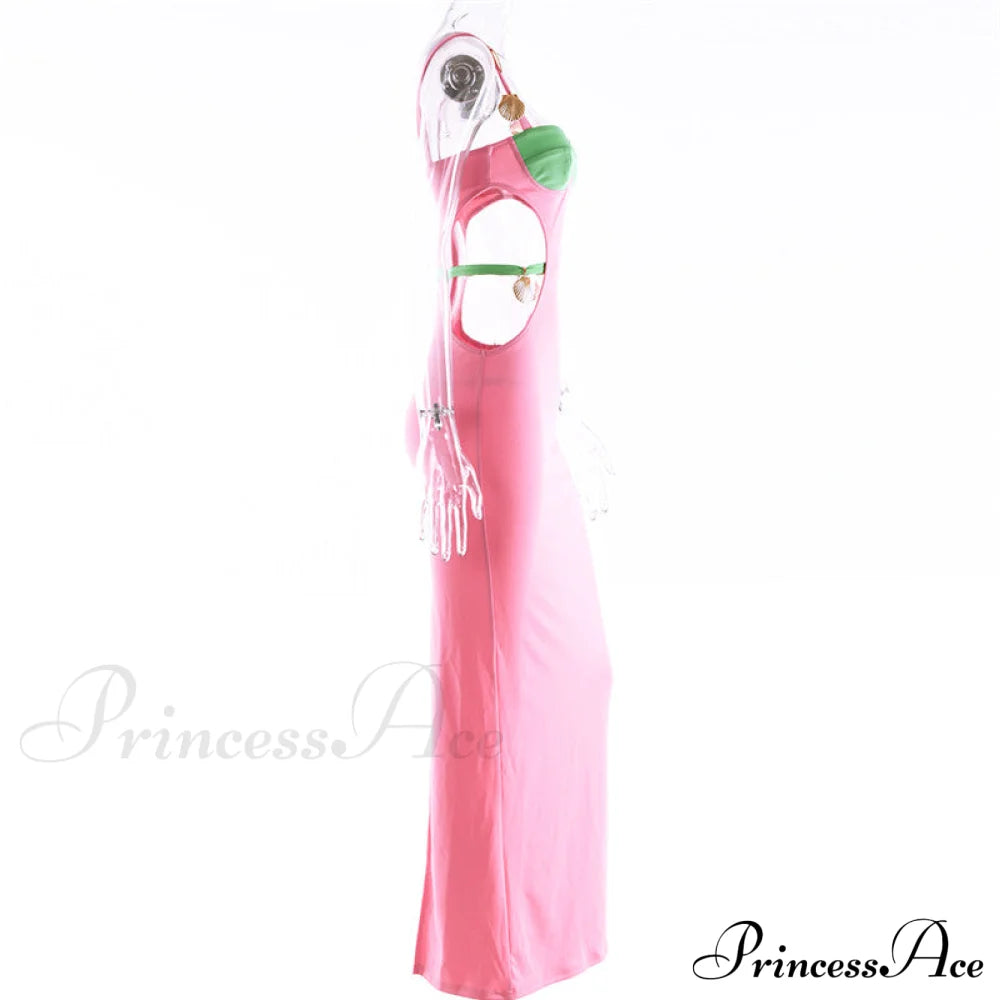 Contrast Color Side Charming Cut Charm Strap Dress Dresses