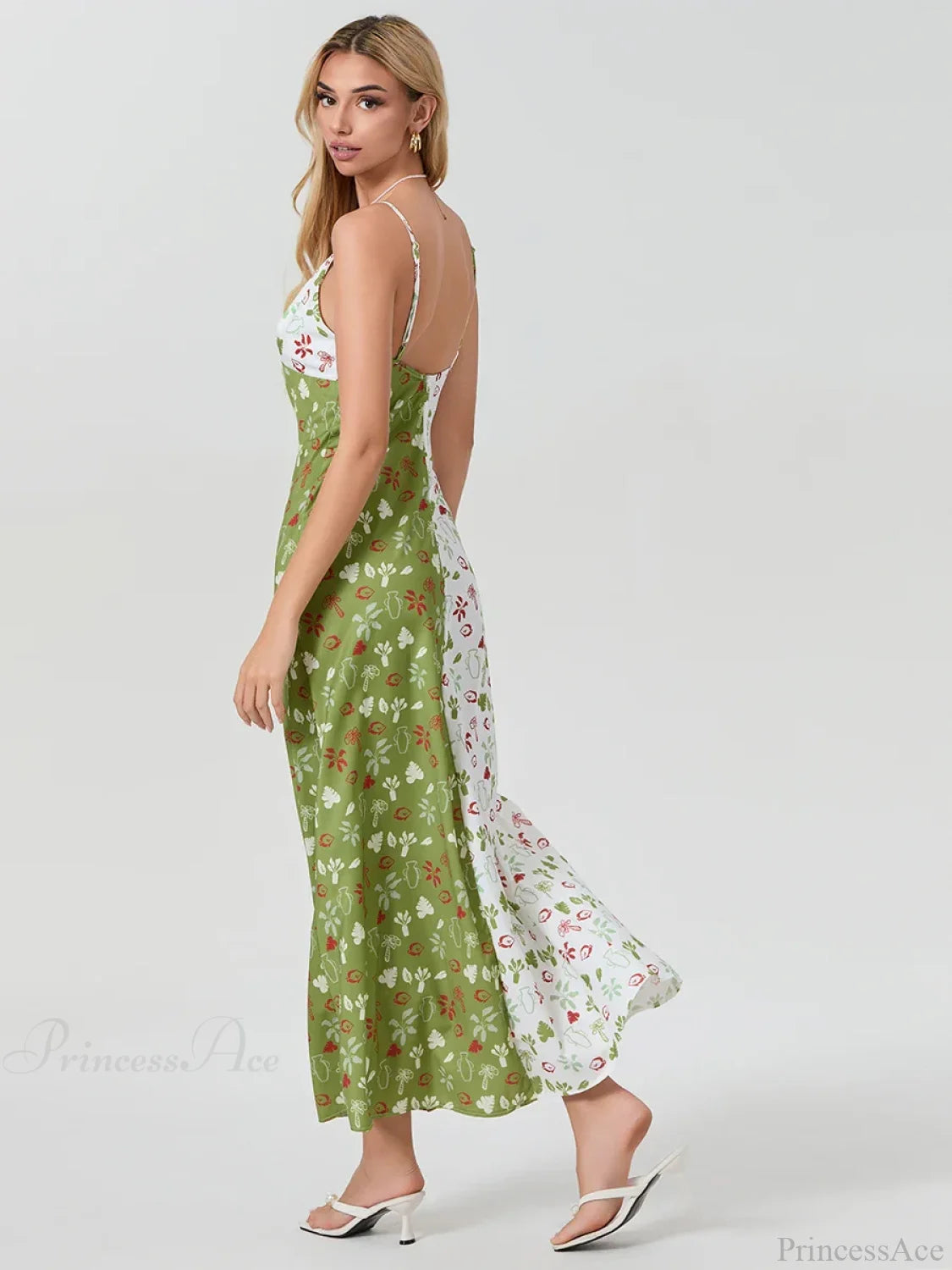 Contrast Color V-neck Spaghetti Strap Slip Floral Dress floraldress-250126