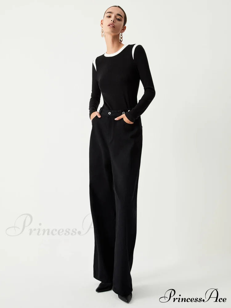 Contrast Trim Graceful Long Sleeve Shirt T-Shirts