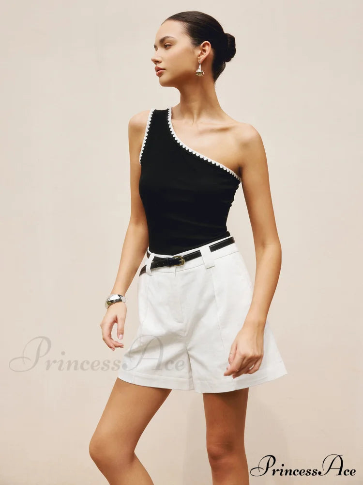 Contrast Trim One Trendy Shoulder Off Tank Top Tops & Camis