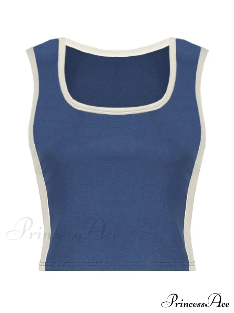 Contrast Trim Rib-Knit Trendy Crop Cami Top Tank Tops&Camis