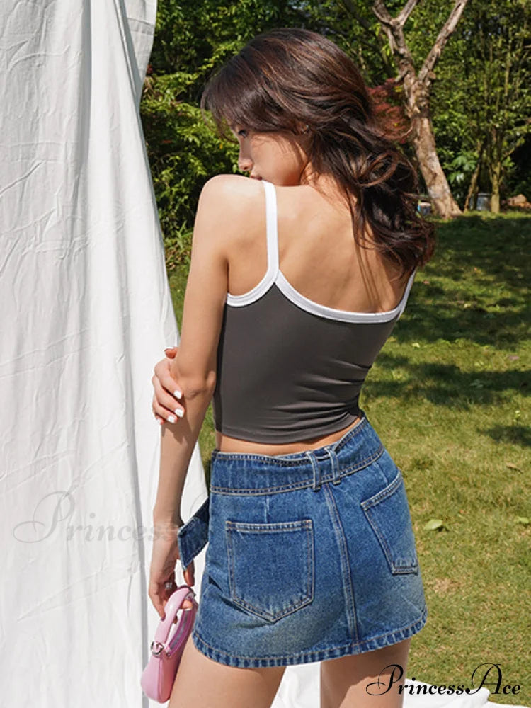 Contrast Trim Rib-Knit Trendy Crop Cami Top Tank Tops&Camis