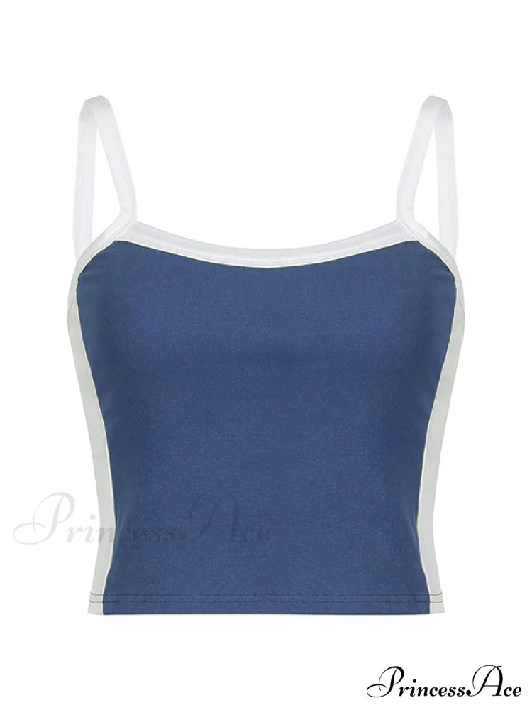 Contrast Trim Rib-Knit Trendy Crop Cami Top Tank Tops&Camis