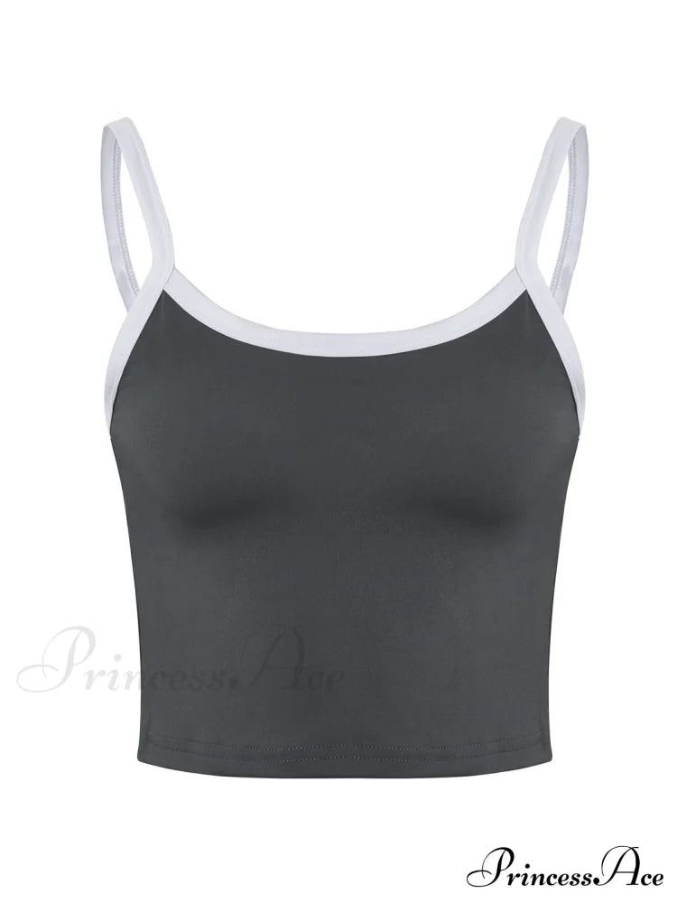 Contrast Trim Rib-Knit Trendy Crop Cami Top Tank Tops&Camis