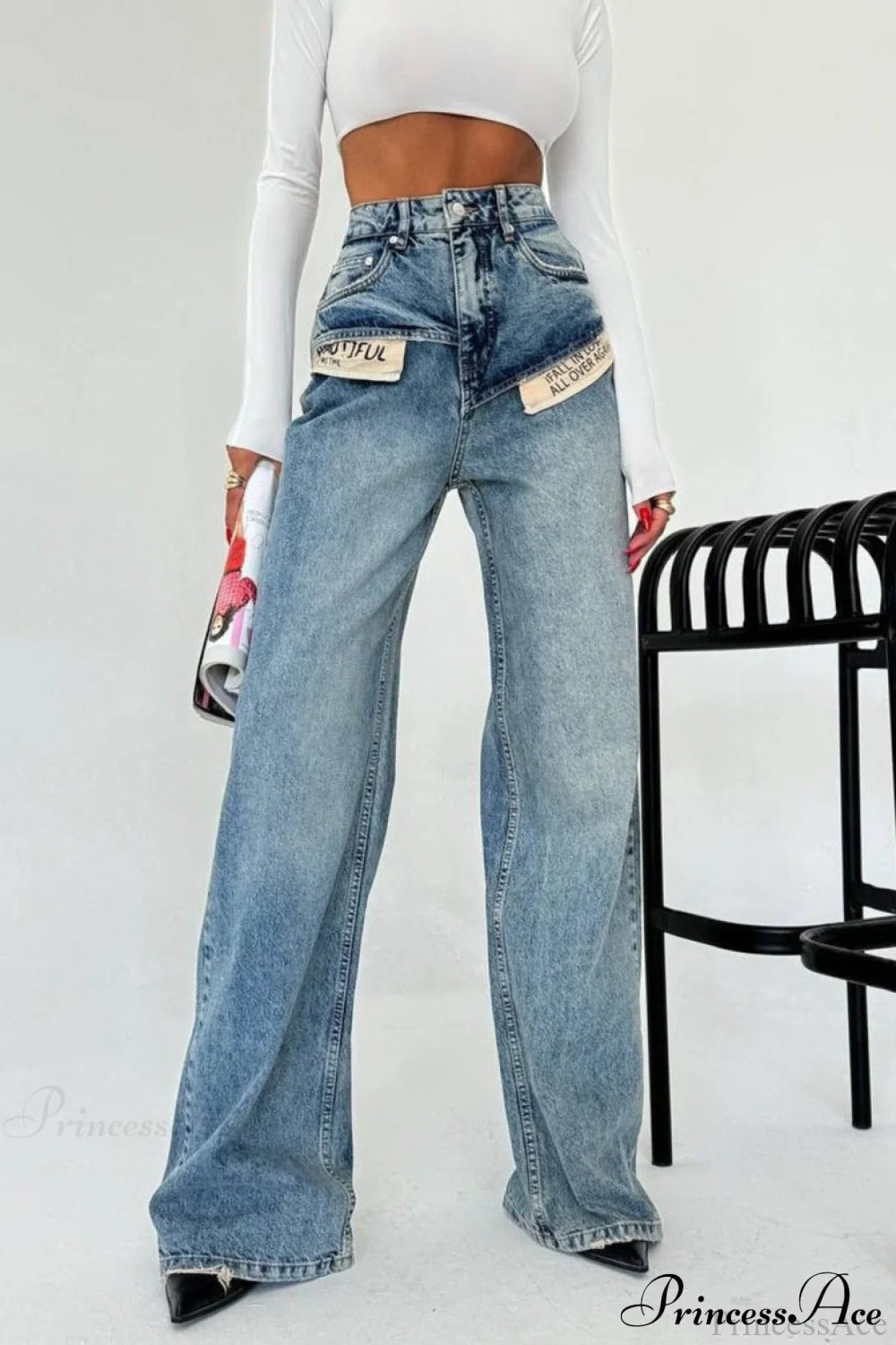 Cool High Waist Slimming Straight Wide Leg Jeans Blue / S