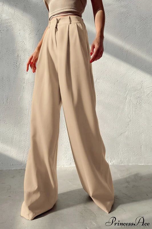 Cooling Silk Wide Leg Casual Pants Khaki / S