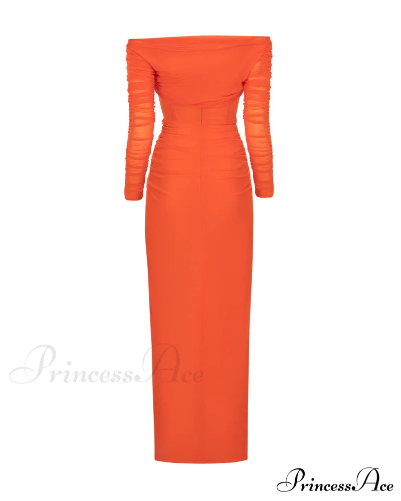 Coral Blazing Stylish Off-The-Shoulder Maxi Dress