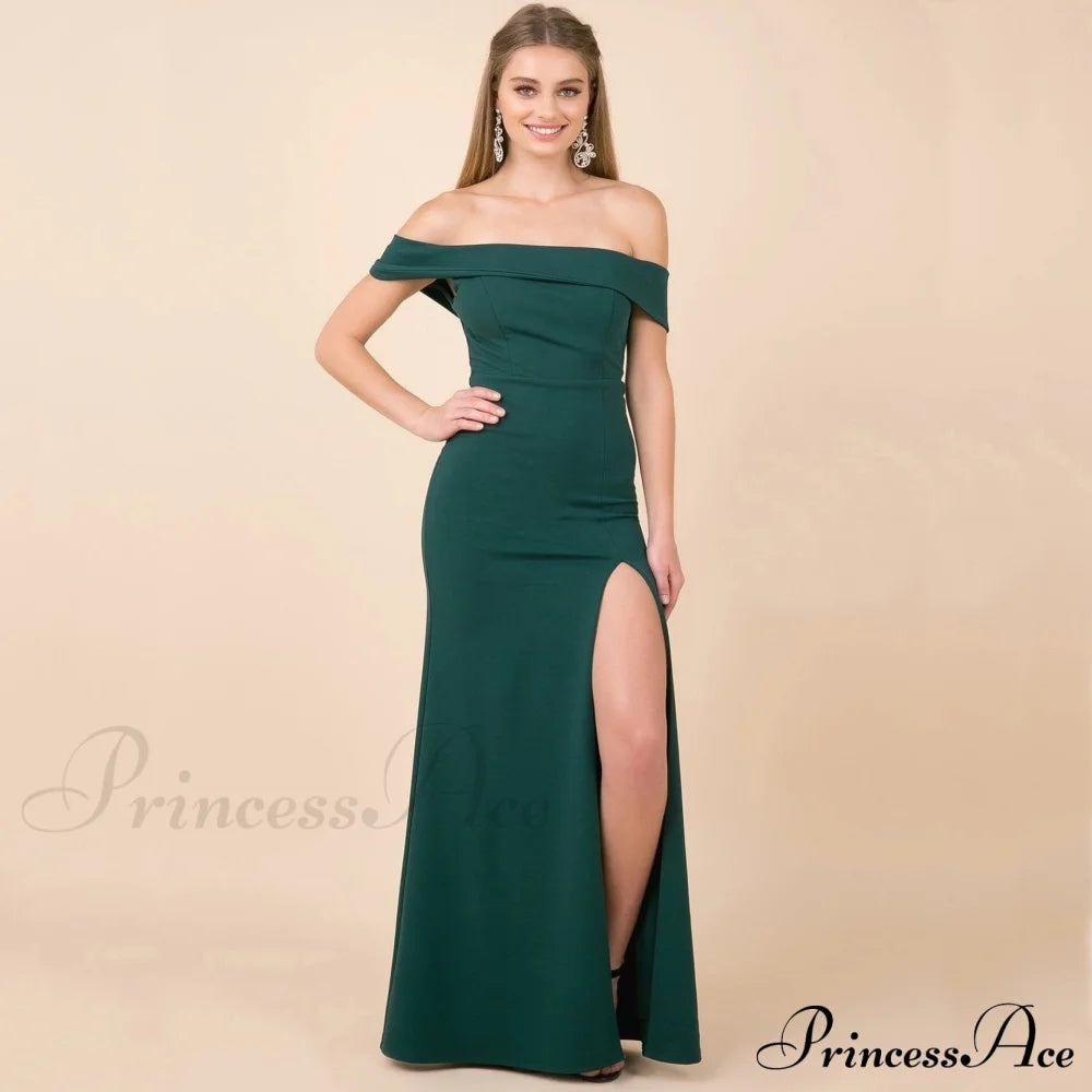 Coralie Off Shoulder Charming Front Slit Dress Green / S S.o. Long Dresses