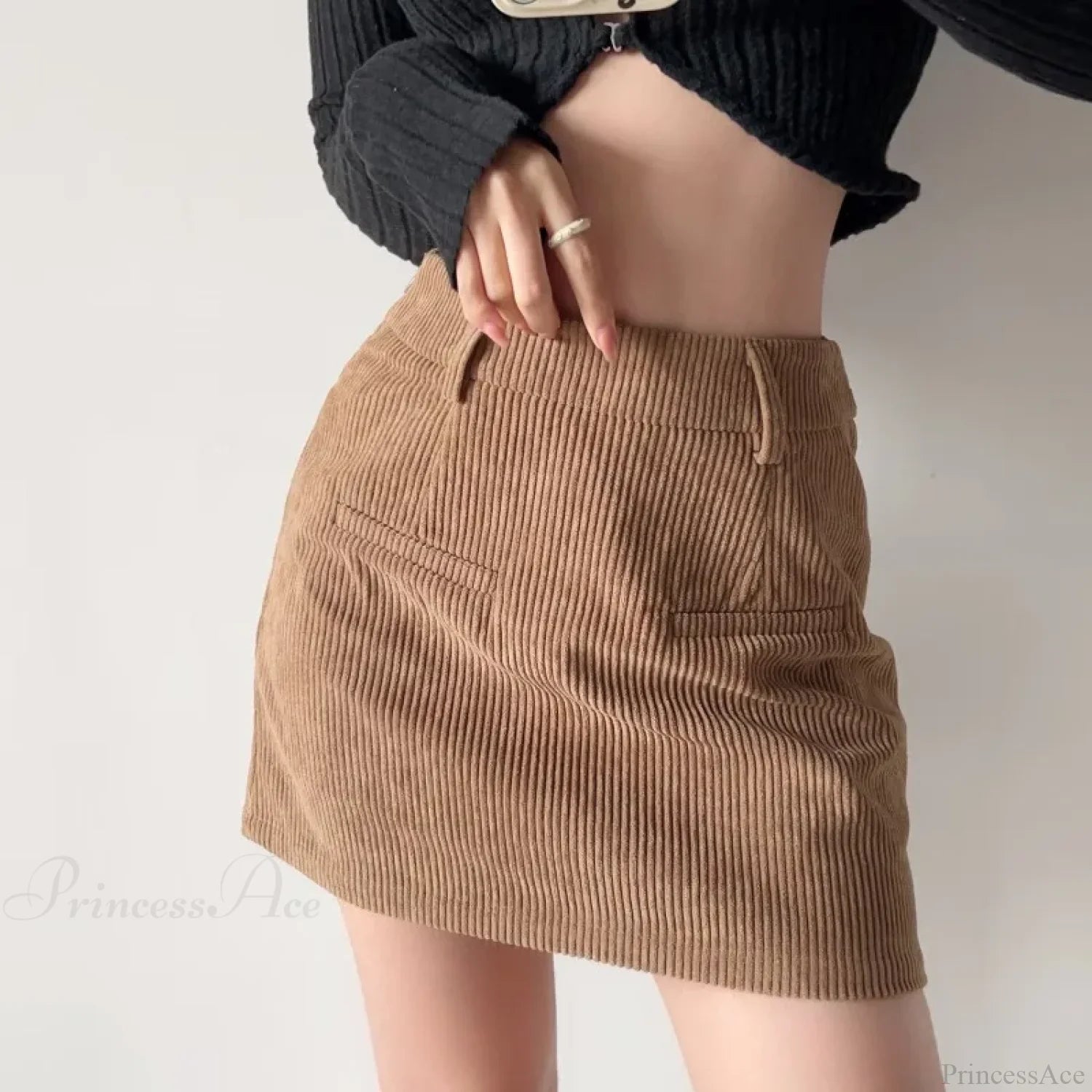 Corduroy Slim Office Waist Skirt Brown / S skirts-250223