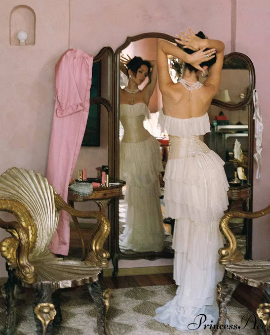 Corset Chiffon Frill Tiered Maxi Dress Chiffon Long Dress Set