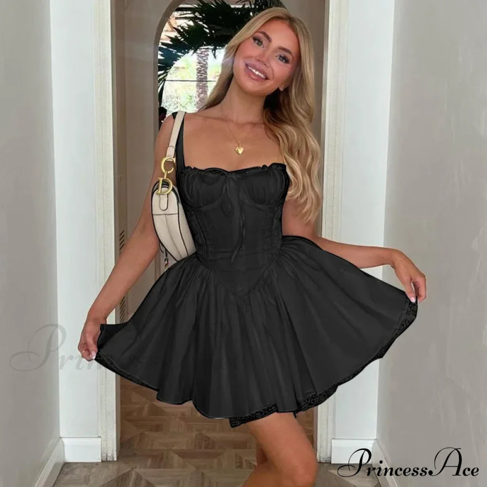 Cottagecore Grunge Lace Corset Mini Dress Black / S