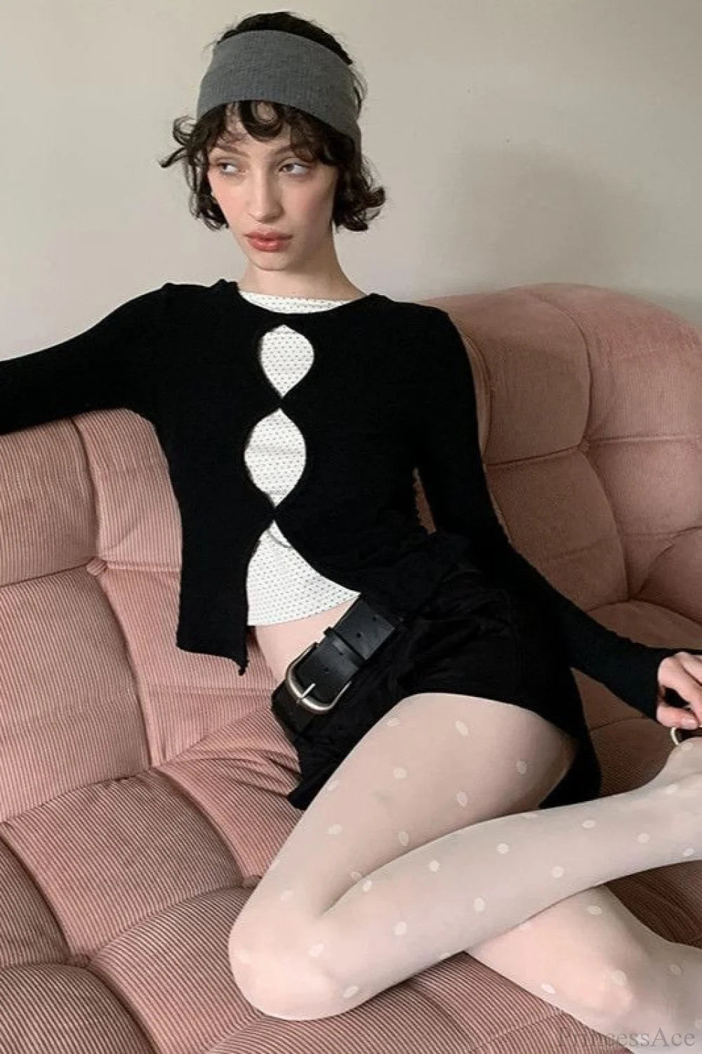 Cotton Cropped Faux Two-Piece Slim Long Sleeve Tee