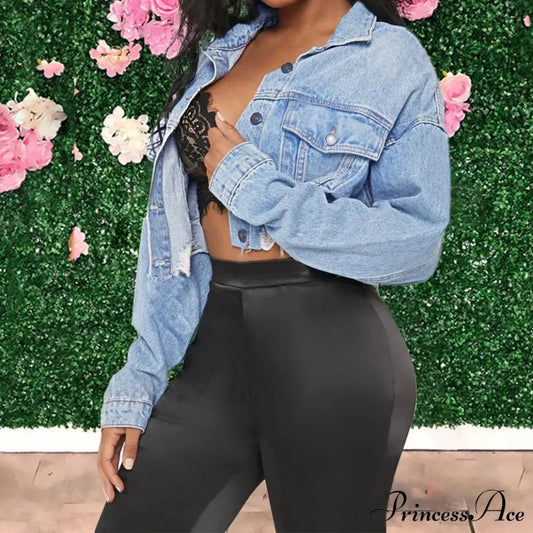 Cardigan en coton denim printemps automne punk bomber coupe-vent veste creuse