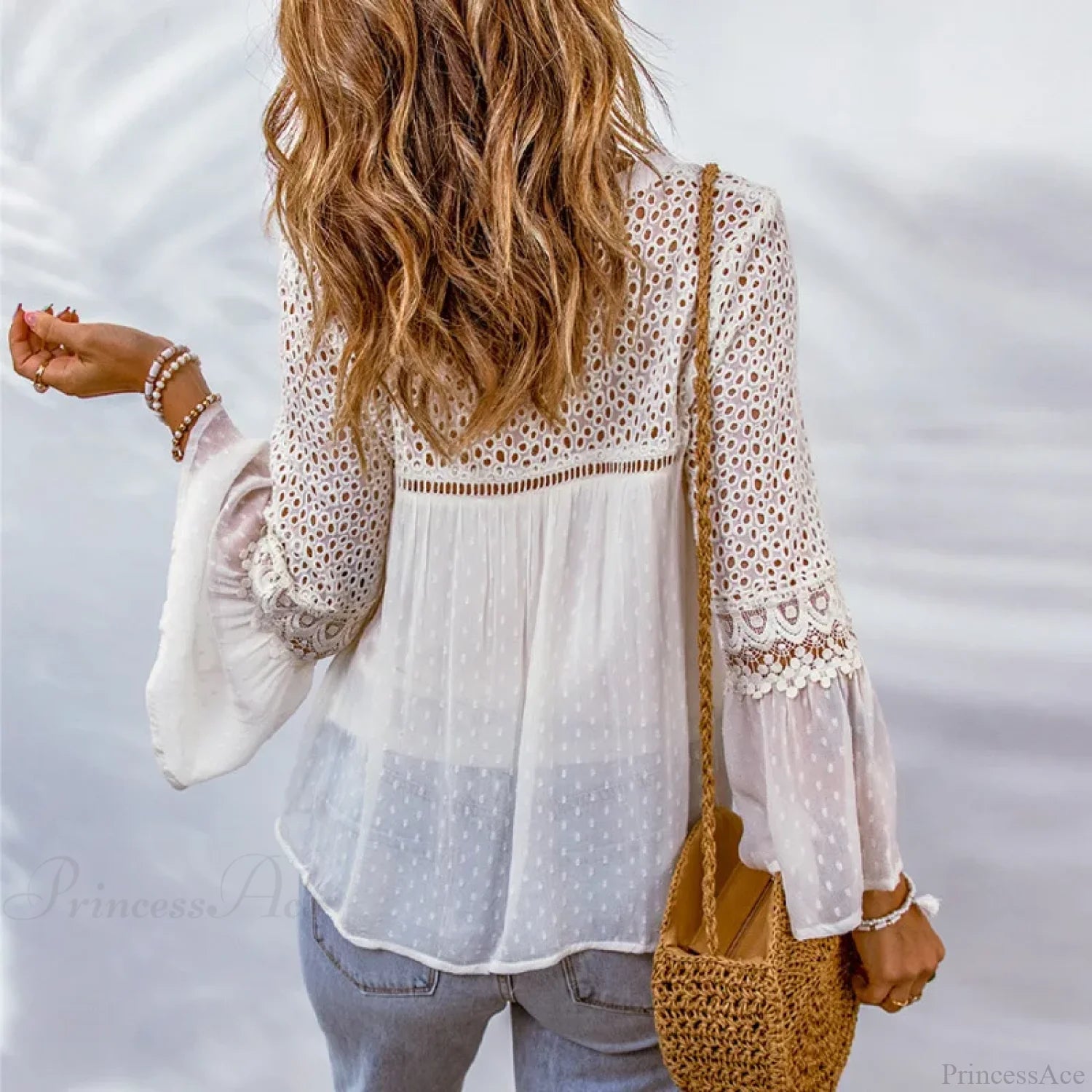 Cotton Embroidery Tassel Splicing Chiffon Boho Blouse bohoblouse-250126