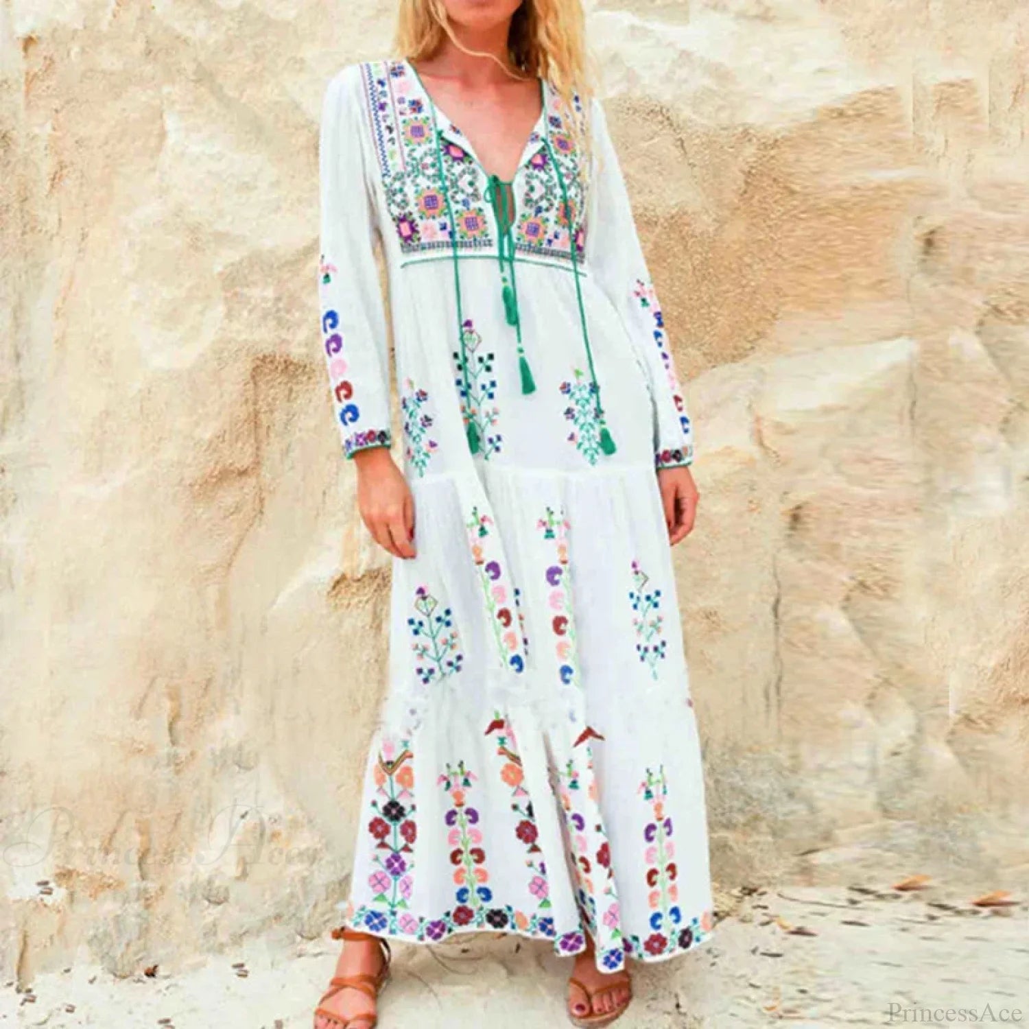 Cotton Floral Embroidered Maxi Dress bohodress-250126
