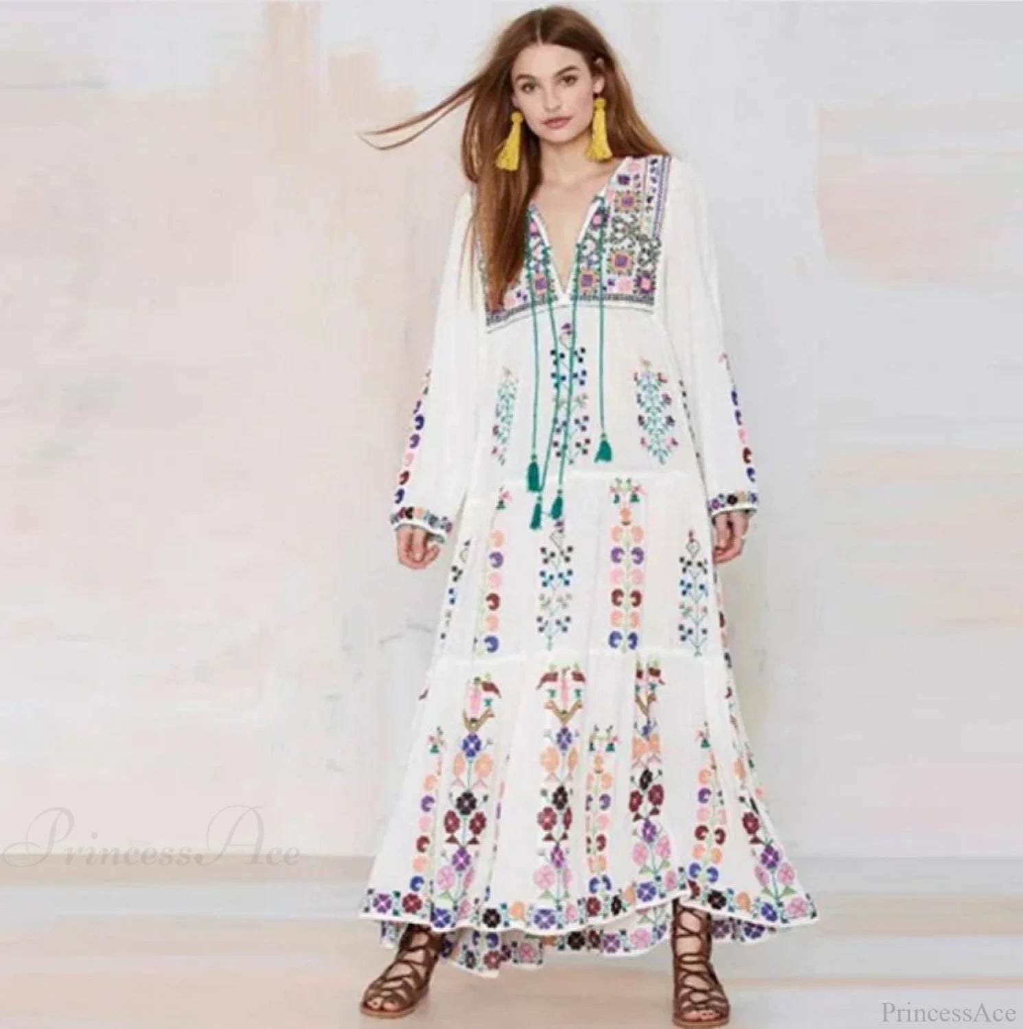Cotton Floral Embroidered Maxi Dress bohodress-250126