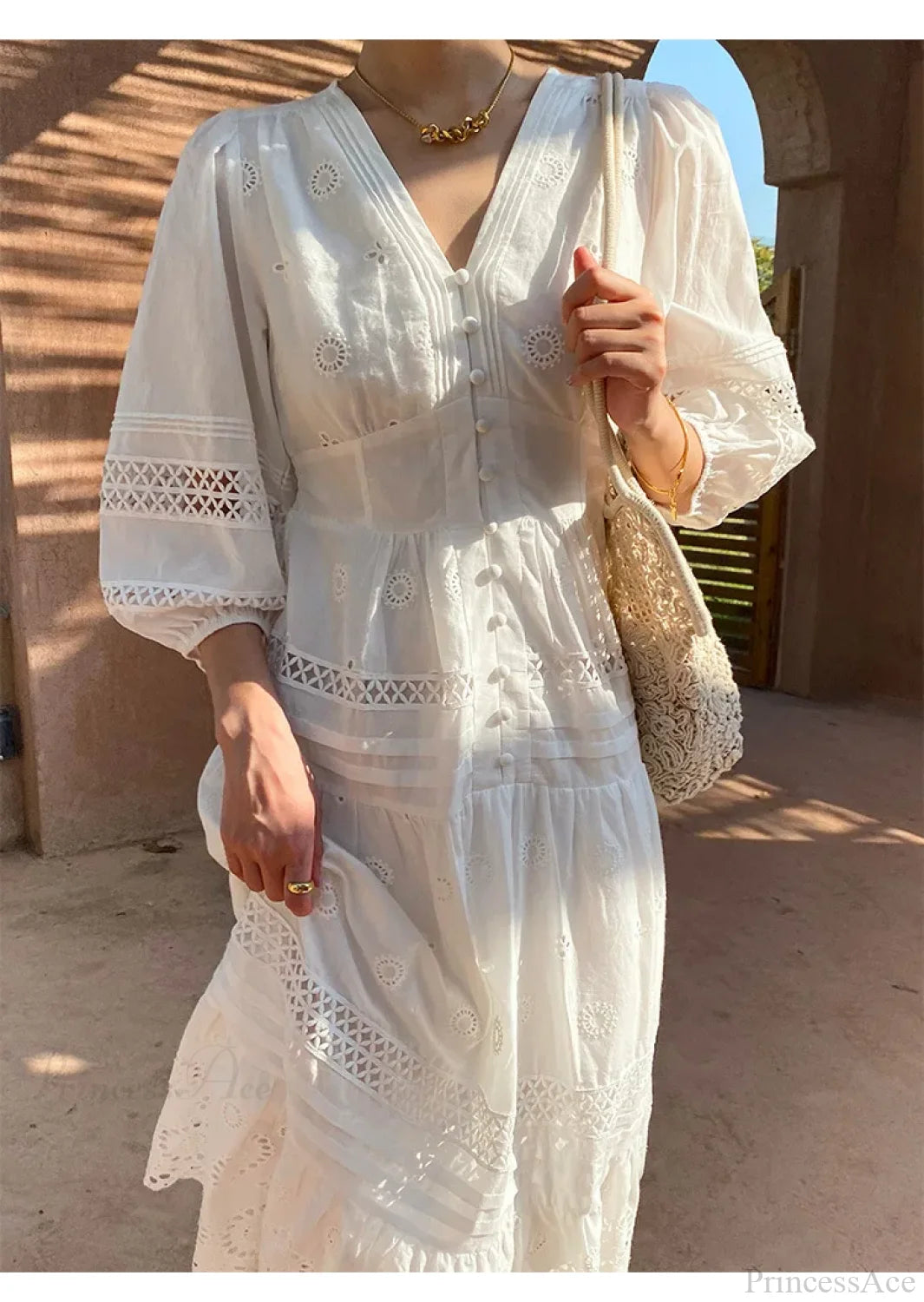 Cotton Floral V-neck Slim Summer Boho Dress bohodress-250126