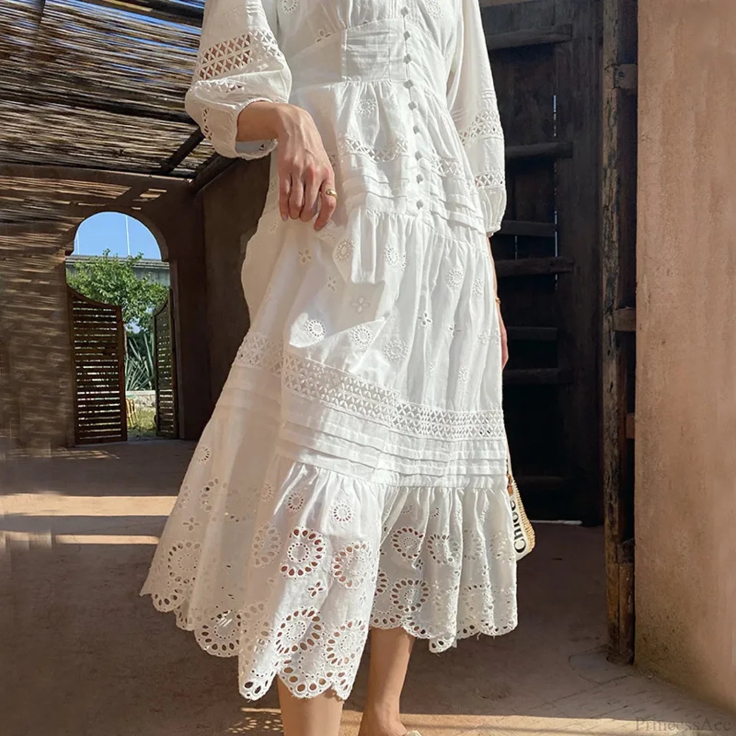 Cotton Floral V-neck Slim Summer Boho Dress bohodress-250126